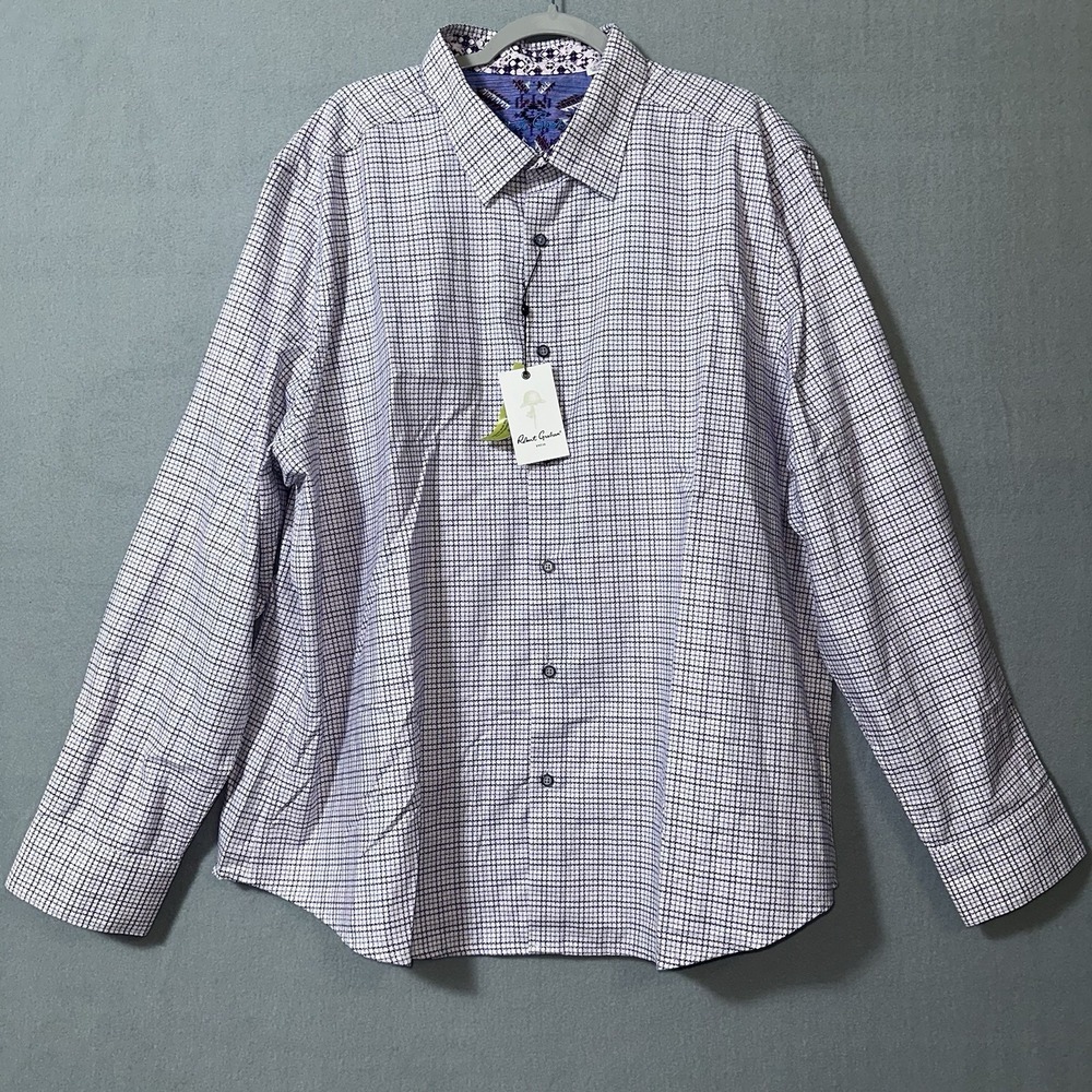 New Robert Graham Shirt Mens 4XL White Purple Contrast Flip Cuff